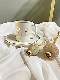 Baskılı Damat Kahvesi Fincanı Gümüş Detaylı