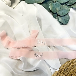 PUDRA RENK ŞİFON YÜZÜK KURDELESİ GÜMÜŞ YAZILI