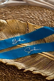 Mavi Baskılı Şifon Söz & Yüzük Kurdelesi