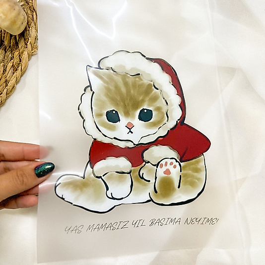Yılbaşı Kostümü Giyen Kedi Tekstil Baskısı Dtf