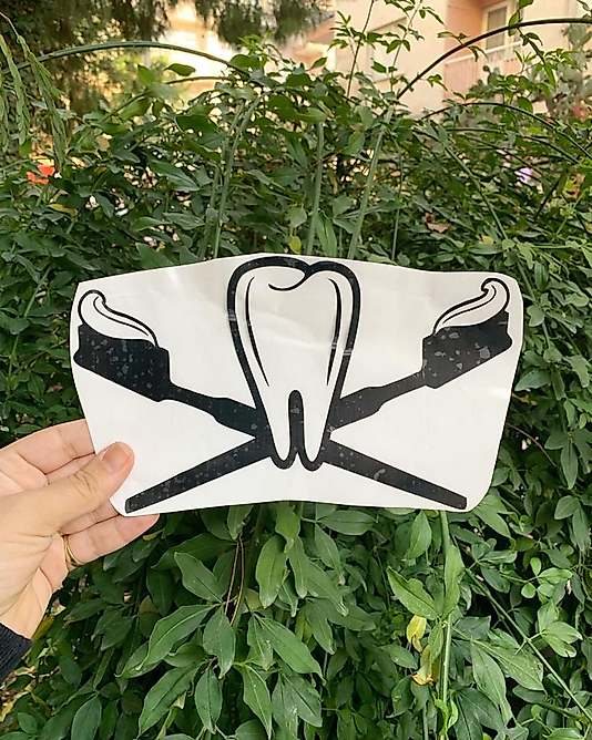 Diş Konseptine Uygun Diş Fırçalı  Folyo Sticker Siyah