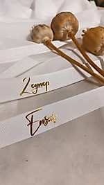 2 cm Beyaz Grogren Gold Yazılı Kurdele