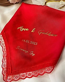 Kırmızı Dantelli Söz Mendili Kişiye Özel Yaldızlı Yazılı