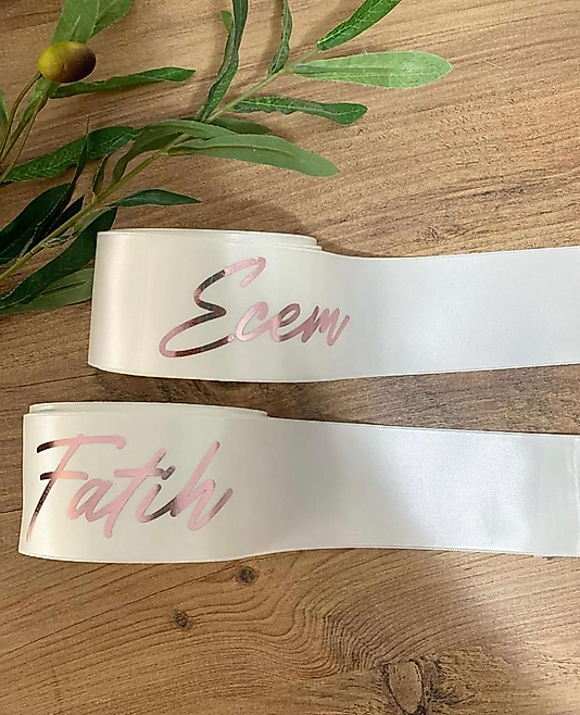 6 CM SATEN TAKI KURDELESİ KİŞİYE ÖZEL ROSE GOLD BASKI