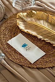 Mavi Çiçekler ve Harfler Baskılı Peçete, Kişiye Özel