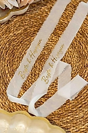 BEYAZ ŞİFON YÜZÜK KURDELESİ GOLD VARAK YAZILI