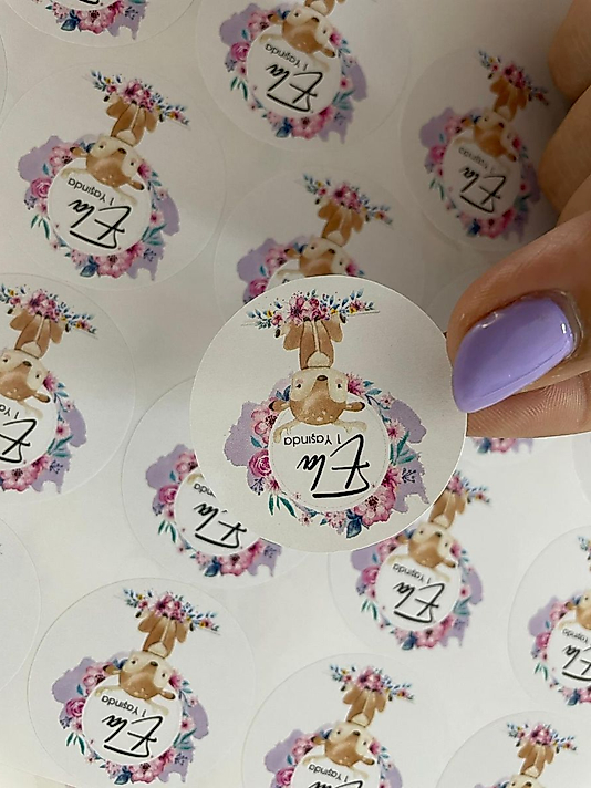 Geyikli Mor Çiçekli Kuşe Sticker Kişiye Özel