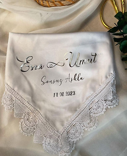 Belkıs Söz Mendili Dantelli Kişiye Özel