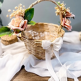 Nedime Sepeti Hasır Çiçekli Sepet