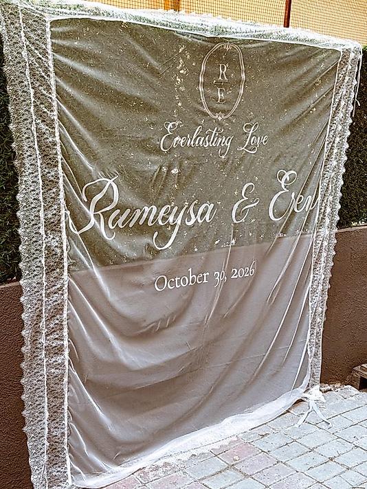 2x2 Metre Tül Pano Dantelli Kişiye Özel
