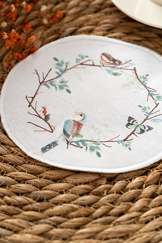 Kuş Desenli Baskılı Tepsi Mendili