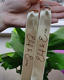 Bej Renk Söz &Nişan Yüzük Kurdelesi Kişiye Özel Baskılı